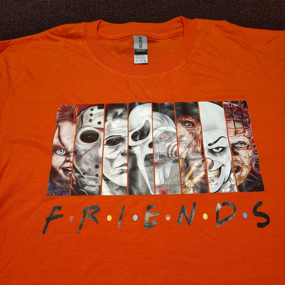 Halloween Horror Movie Killers Scary Friends Orange T-shirt Women's Medium New